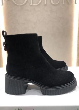 Ботинки женские зимние черные замшевые на широких каблуках al079-17-6796 polann 2884