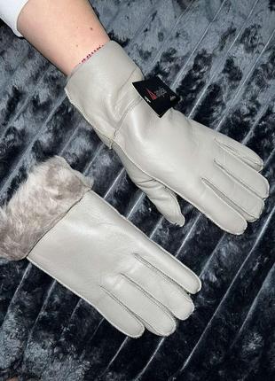 Жіночі натуральні шкіряні рукавички на натуральній овчині дублянка1 фото