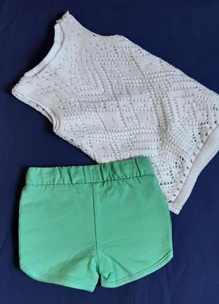 Комплект ажурные белая майка и мятные шорты "topolino" германия  1-1,5 года4 фото