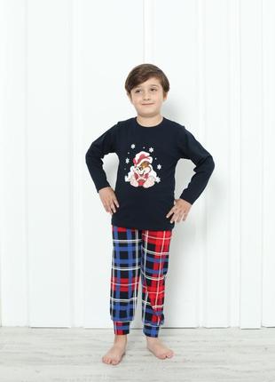 Дитяча піжама для хлопчика зі штанами - новорічний ведмедик - family look для родини