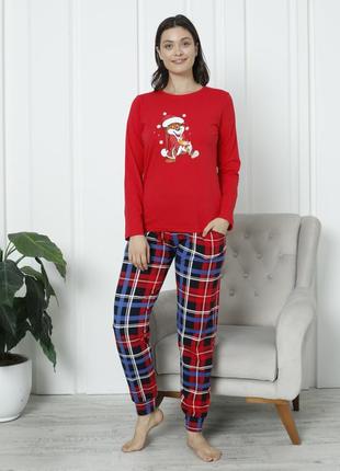 Жіноча піжама зі штанами -  новорічний ведмедик - family look для родини