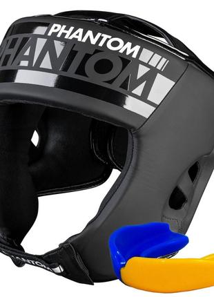 Боксерский шлем phantom apex open face head protection black (капа в подарок)