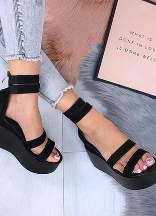 Босоножки на танкетке натуральная кожа замш