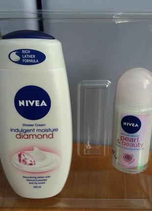 Набор по уходу за телом nivea diamond крем - гель для душа + антиперспирант4 фото