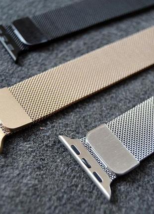 Ремешок миланская петля для apple watch 42 mm 44mm gold milanese loop ремешок на эпл вотч на магните золотой7 фото