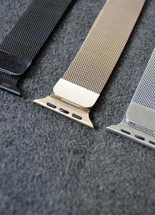 Ремешок миланская петля для apple watch 42 mm 44mm gold milanese loop ремешок на эпл вотч на магните золотой4 фото