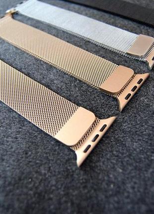 Ремешок миланская петля для apple watch 42 mm 44mm gold milanese loop ремешок на эпл вотч на магните золотой9 фото