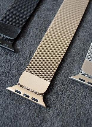 Ремешок миланская петля для apple watch 42 mm 44mm gold milanese loop ремешок на эпл вотч на магните золотой8 фото