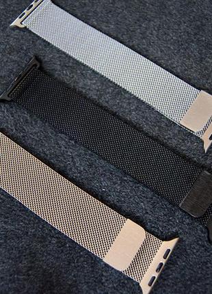 Ремешок миланская петля для apple watch 42 mm 44mm gold milanese loop ремешок на эпл вотч на магните золотой3 фото
