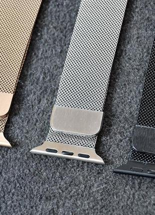 Ремешок миланская петля для apple watch 42 mm 44mm gold milanese loop ремешок на эпл вотч на магните золотой5 фото