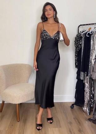 Платье комбинация с пайетками, длинное шелковое платье, шелк армани