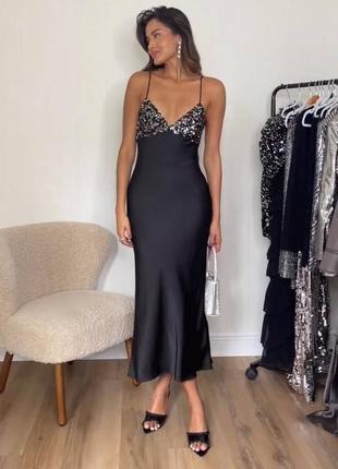 Платье комбинация с пайетками, длинное шелковое платье, шелк армани