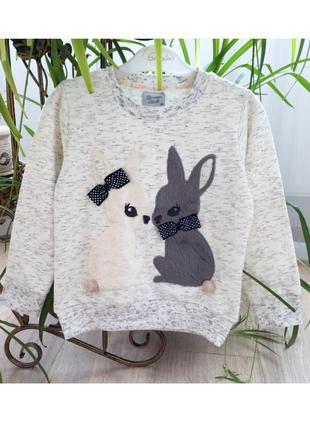 Свитшот зайки тринитка breeze 104-110 качество премиум серый меланж