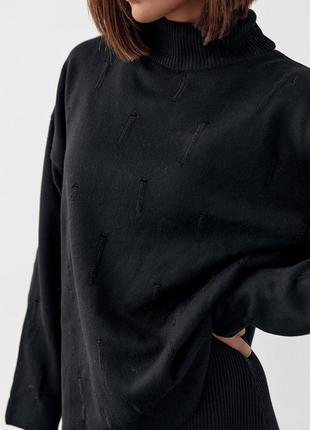 Костюм с платьем и свитером украшен рваным декором - черный цвет, l (есть размеры)4 фото