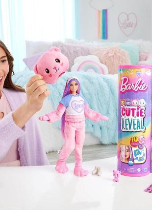 Кукла barbie cutie reveal c розовыми волосами и в костюме мишки тедди2 фото