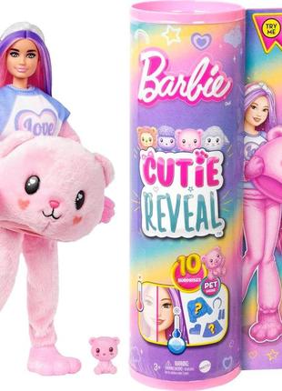 Кукла barbie cutie reveal c розовыми волосами и в костюме мишки тедди1 фото