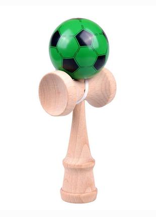Іграшка kendama (кендама) idei jucalii lemn 018157 (зелена футбольна кулька) дерев'яна 18 см