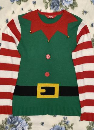Рождественский новогодний свитер в стиле эльфов от made by elvis.1 фото