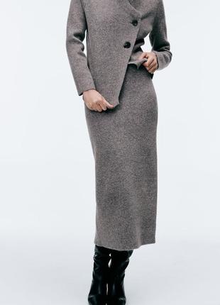 Пряма трикотажна сіра міді спідниця zara new