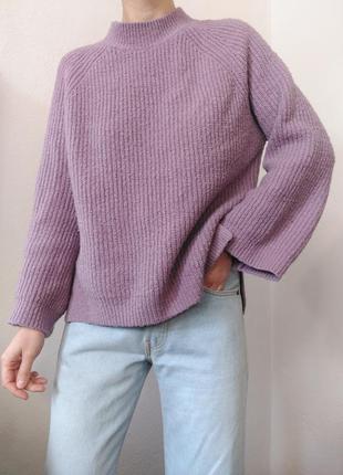 Лавандовий светр з широкими рукавами джемпер гольф пуловер реглан лонгслів кофта лаванда светр оверсайз