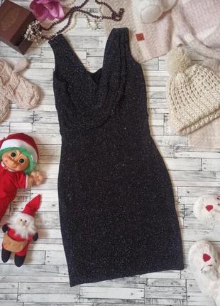 Блестящее вечернее новогоднее платье рождественское мини черная quiz