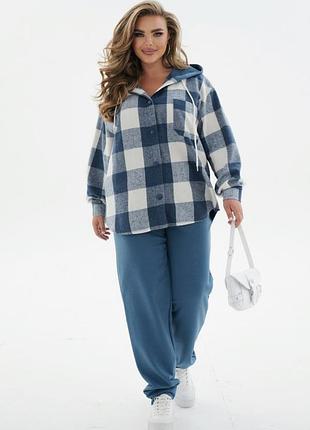 Спортивний костюм жіночий синій (голубий) у клітинку з капюшоном