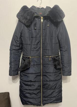 Пальто зимове куртка тепла довга хутро 46 м-л