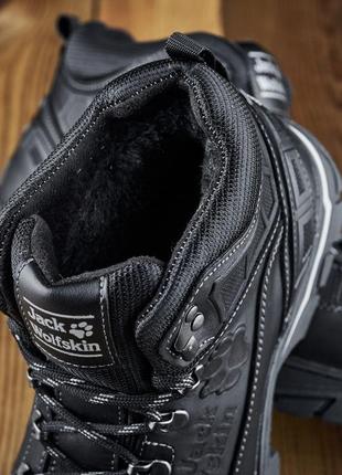 Зимові чоловічі шкіряні черевики jack wolfskin, високі кросівки на хутрі8 фото