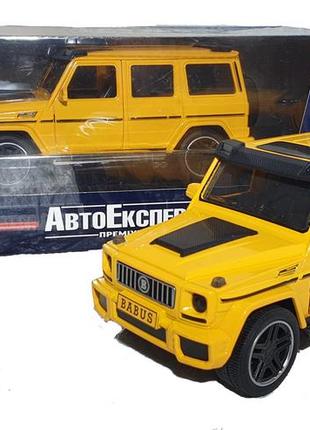 Машинка металева дитяча mercedes brabus g 63 мерседес, жовтий, автоексперт, 1:24, світло, інерція, відчиняються двері 18*8.5*8см