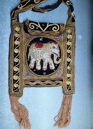 Сумка индийская со слоном велюр вышивка бохо