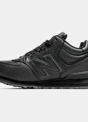 Мужские зимние кроссовки nb 574 high black leather (мех)4 фото