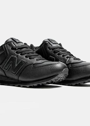 Мужские зимние кроссовки nb 574 high black leather (мех)9 фото