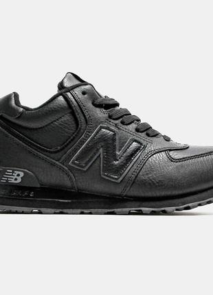 Мужские зимние кроссовки nb 574 high black leather (мех)3 фото