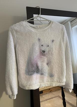 Свитшот мехушка h&amp;m, 11-14 лет белая с полярным медведем