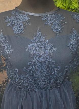 Стильное и элеганта темно синее вечернее платье2 фото