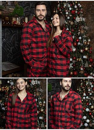 Фланелевая пижама: рубашка и брюки мужская женская унисекс хлопок натуральная