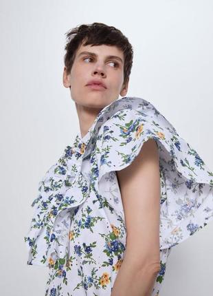 Хлопковая блузка блуза ришелье в цветочный принт от zara