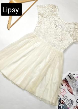 Сукня жіноча коротка кремового кольору клешь з мереживом від бренду lipsy  s1 фото
