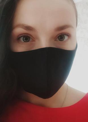 Защитная маска для лица черная тканевая многоразовая питта захисна маска для обличчя чорна2 фото