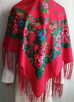 Роскошный украинский народный платок, платок с бахромой и цветами, красивый платок