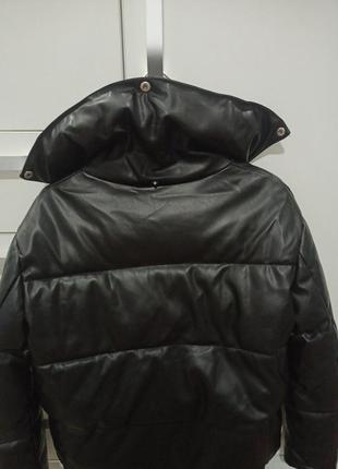 Кожаный( кожа) зам. пуховик укороченный куртка7 фото
