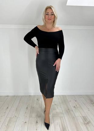 Классическая кожаная юбка на флисе