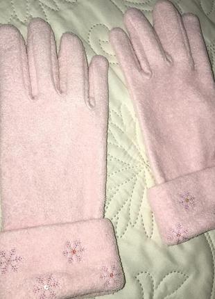 Рукавичкие теплые зимние флисовые розовые5 фото