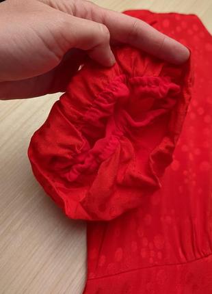 Плаття коралове червоне міді об'ємні рукави s m віскоза волани вінтажне5 фото