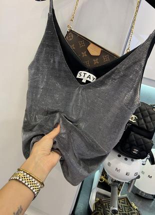 Крута срібна металлік шовкова майка топ кольчуга стиль tom ford zara ysl4 фото