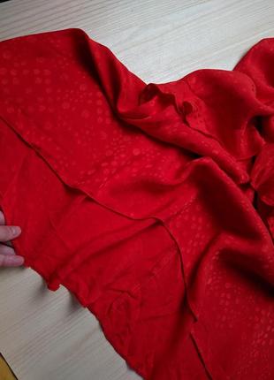 Плаття коралове червоне міді об'ємні рукави s m віскоза волани вінтажне9 фото