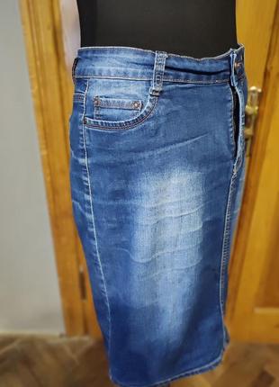 Юбка джинсовая с потертостями прямая батал2 фото