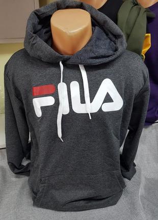 Толстовка fila худи фила серый трикотаж весна лето унисекс кофта кенгурушка фила