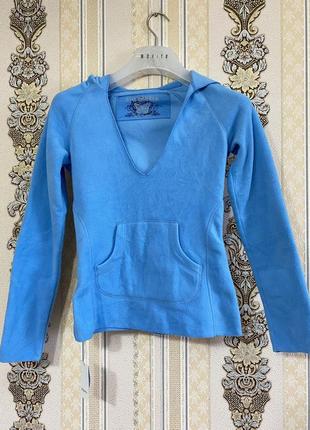 Легка фліска, голубий светр, кофта флісова с капюшоном