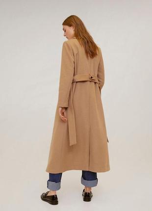 Длинное шерстяное пальто mango цвета кэмел 🐪2 фото